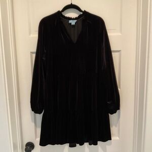 Black velvet swingy A line tiered dress size small